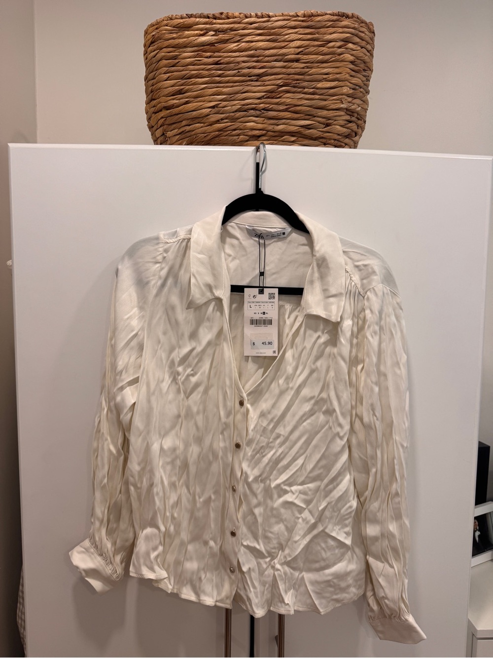 Zara Women's Ivory Satin Button-Up Shirt